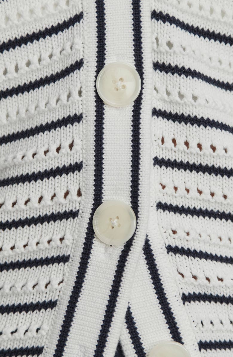 Varley Antonia Relaxed Fit Pointelle Cardigan, Alternate, color, White/ Blue Nights