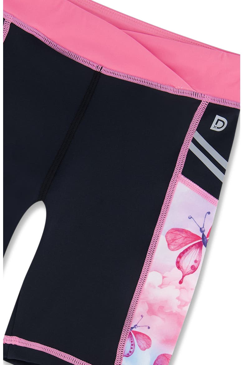 Little Girl's Printed Athletic Biker Short Black, Pink And Multicolored Butterflies, Alternate, color, Black Pink And Multicolored