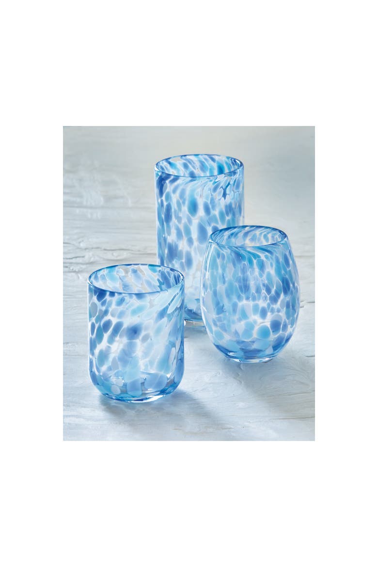 Light Blue Confetti Stemless Wine Glass Dishwasher Safe, Alternate, color, Blue