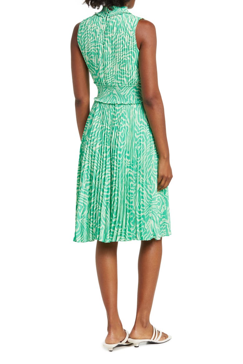 Printed Pleated Floral Dress, Alternate, color, GREEN CREAM