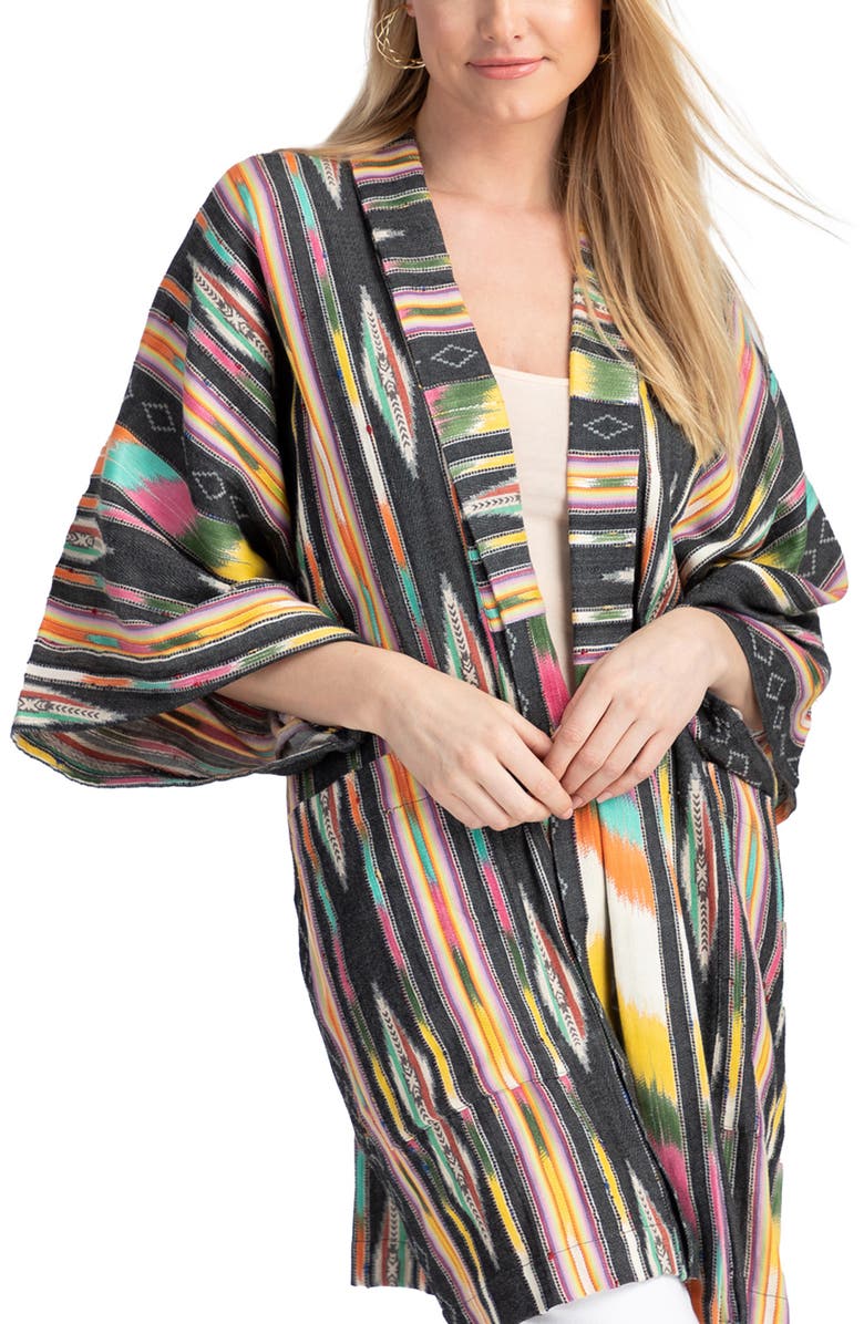 SAACHI Ikat Stripe Cardigan, Main, color, Black