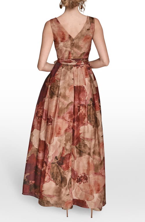 Donna Karan New York Floral Wrap Front A-line Gown In Brown