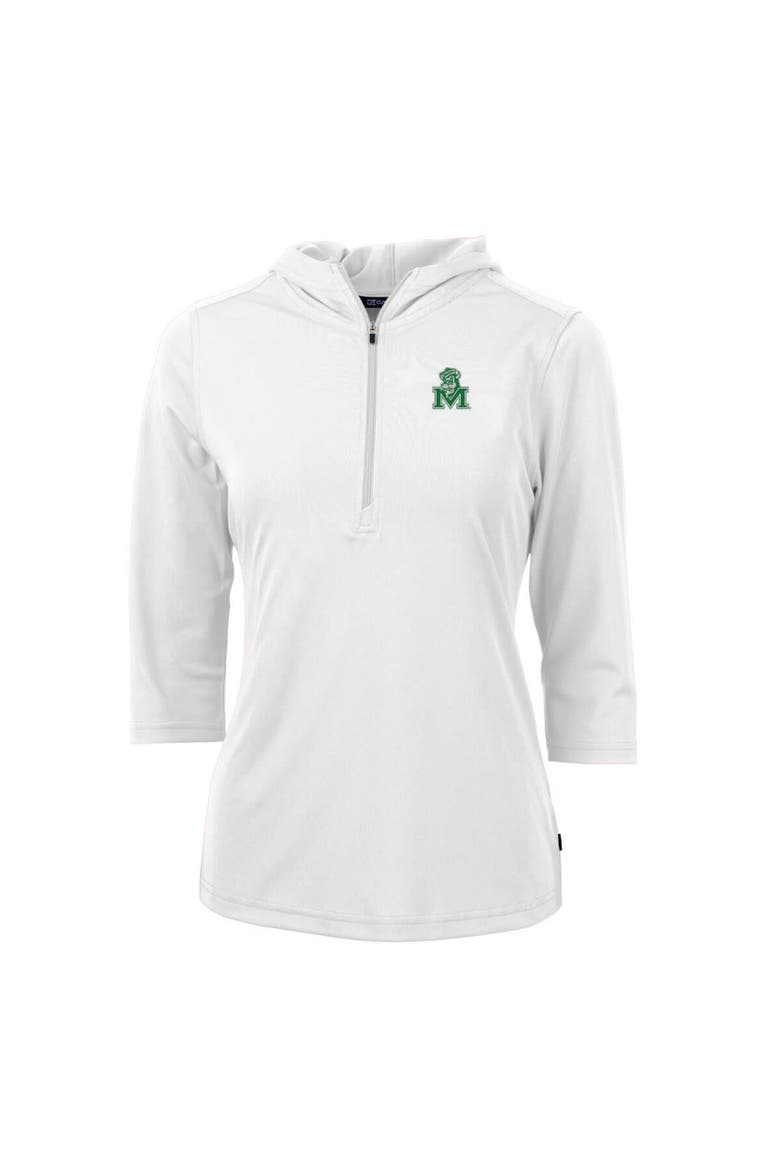 Women's Cutter & Buck White Marshall Thundering Herd Vault Virtue Eco Pique Recycled Half-Zip Pullover Hoodie, Alternate, color, White
