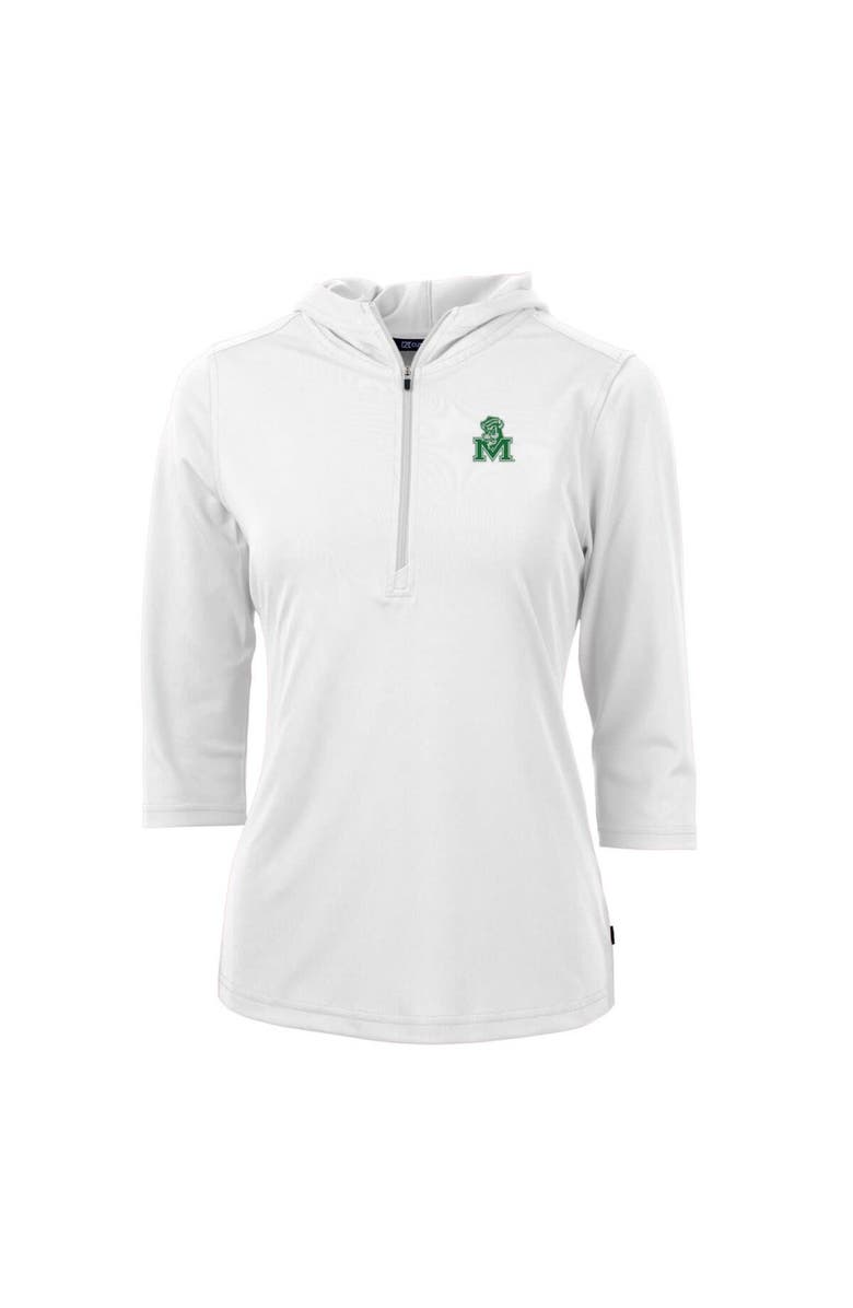 Cutter & Buck Women's Cutter & Buck White Marshall Thundering Herd Vault Virtue Eco Pique Recycled Half-Zip Pullover Hoodie, Alternate, color,
