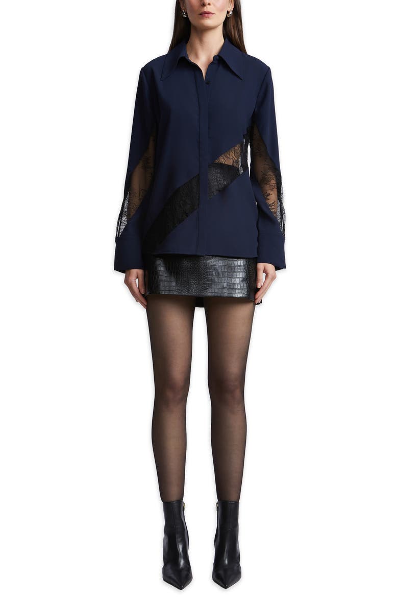 Lex Lace Inset Shirt, Alternate, color, DARK SAPPHIRE