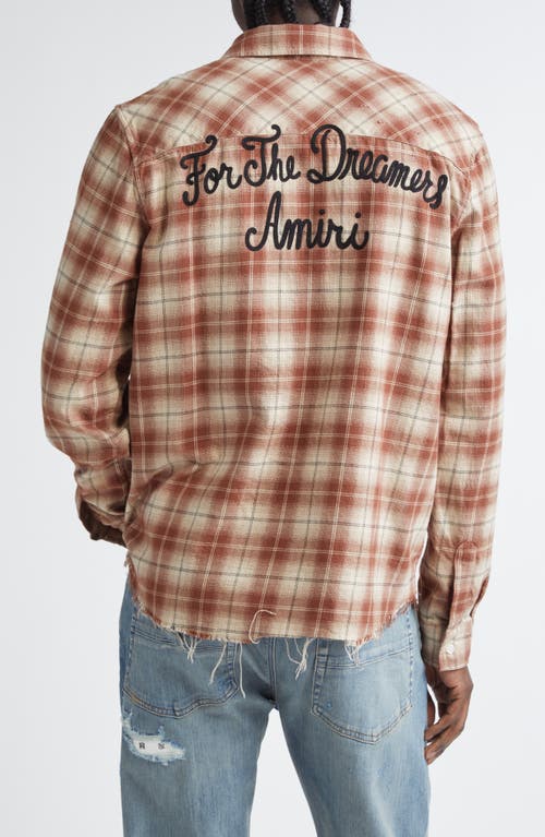 Amiri 'shotgun' Beige Shirt With Logo Print On Front And Rear And All-over Check Motif In Neutral