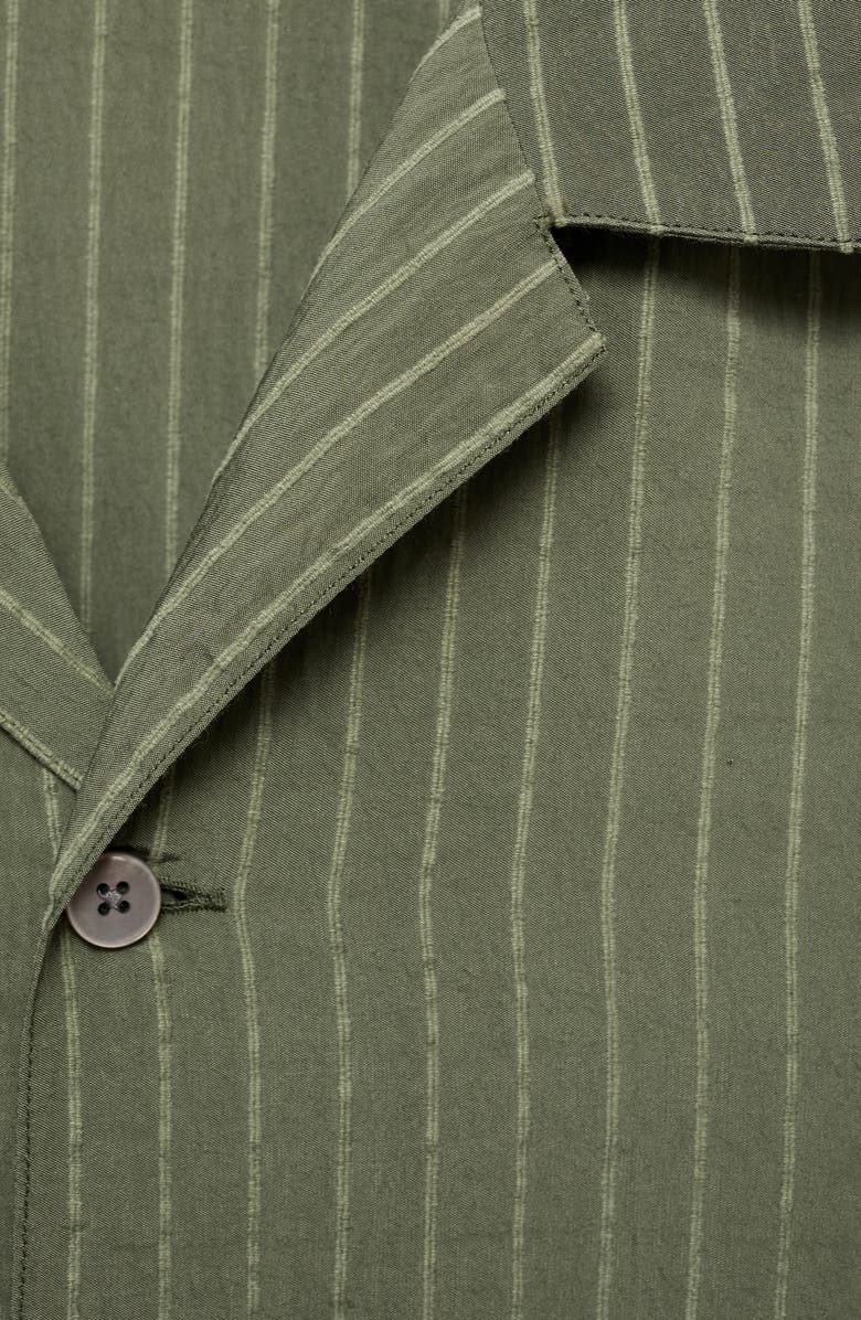 MANGO Stripe Embroidered Camp Shirt, Alternate, color, Dark Green