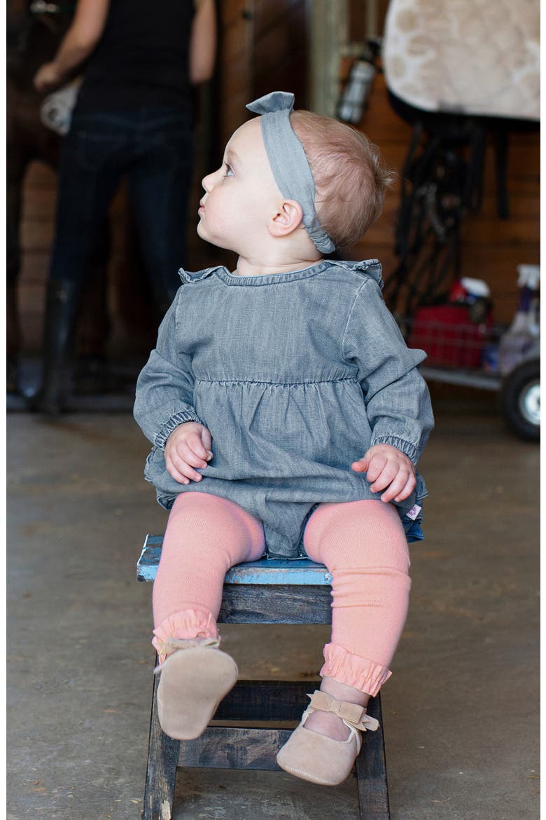Denim Bubble Romper & Tights Set, Alternate, color, BLUE