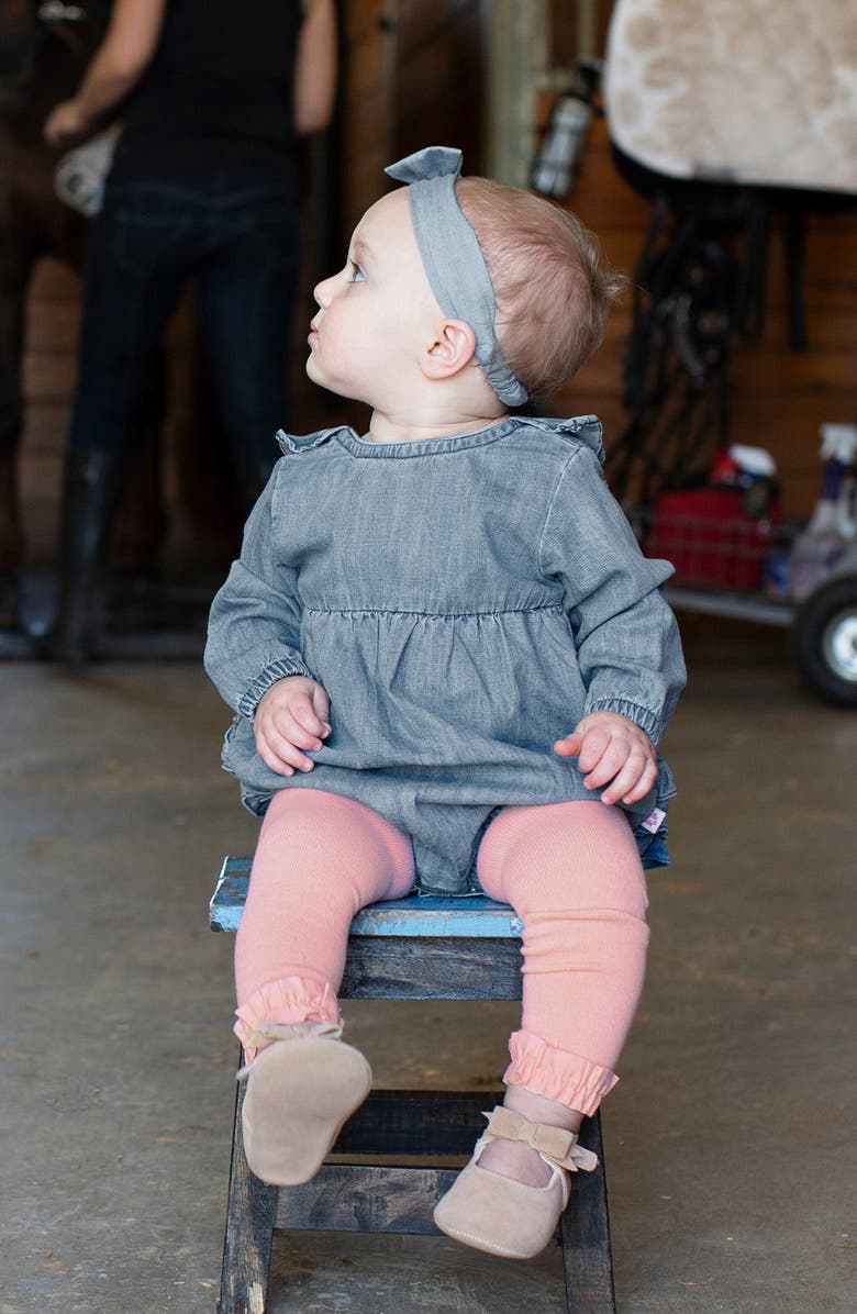 RuffleButts Denim Bubble Romper & Tights Set, Alternate, color,