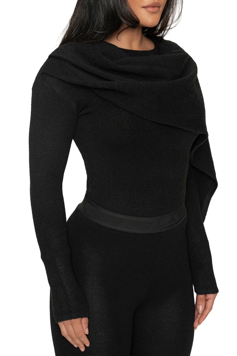 Rib Scarf Sweater, Alternate, color, BLACK