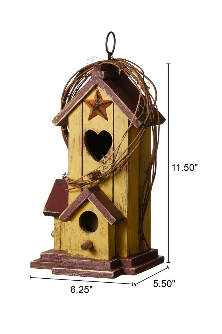 Solid Wood Cottage Decorative Outdoor Garden Birdhouses, Alternate, color, Yellow