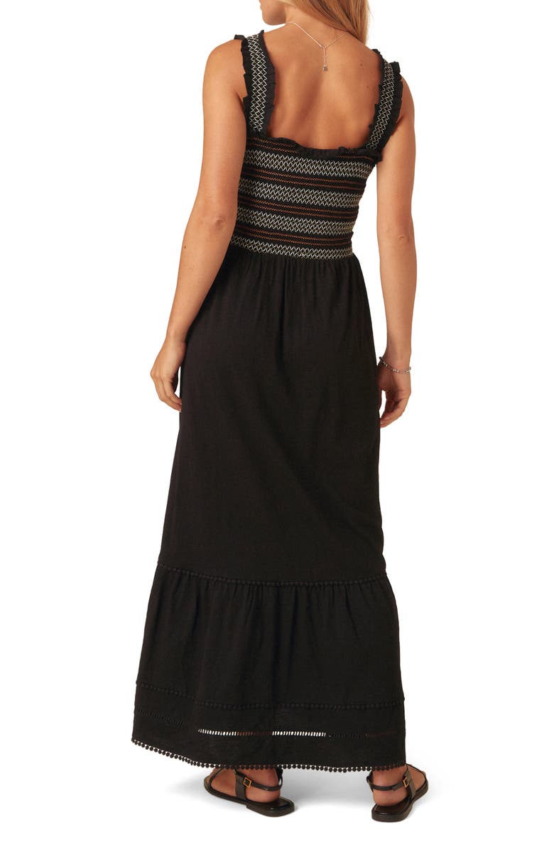 Nobody's Child Fifi Smocked Organic Cotton Maxi Sundress, Alternate, color, Black