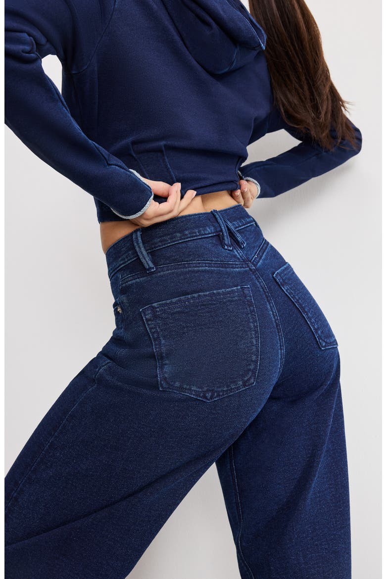 Jeanius Barrel Leg Faux Denim Terry Sweatpants, Alternate, color, INDIGO1029
