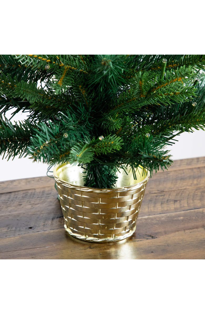 NEARLY NATURAL 2-ft Pre-Lit Artificial Classic Christmas Tree with 35 Warm White LED Lights in Gold Decorative Planter, Alternate, color, Green