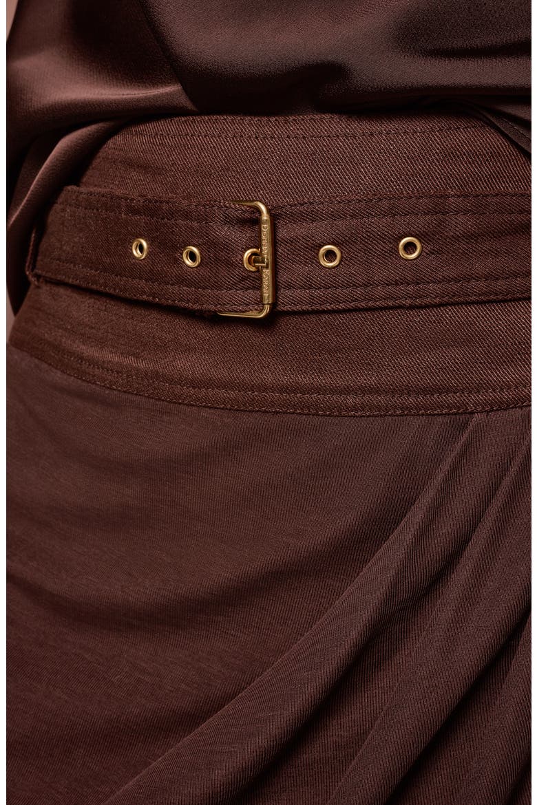 Ruched Belted Linen Blend Skirt, Alternate, color, CANYON