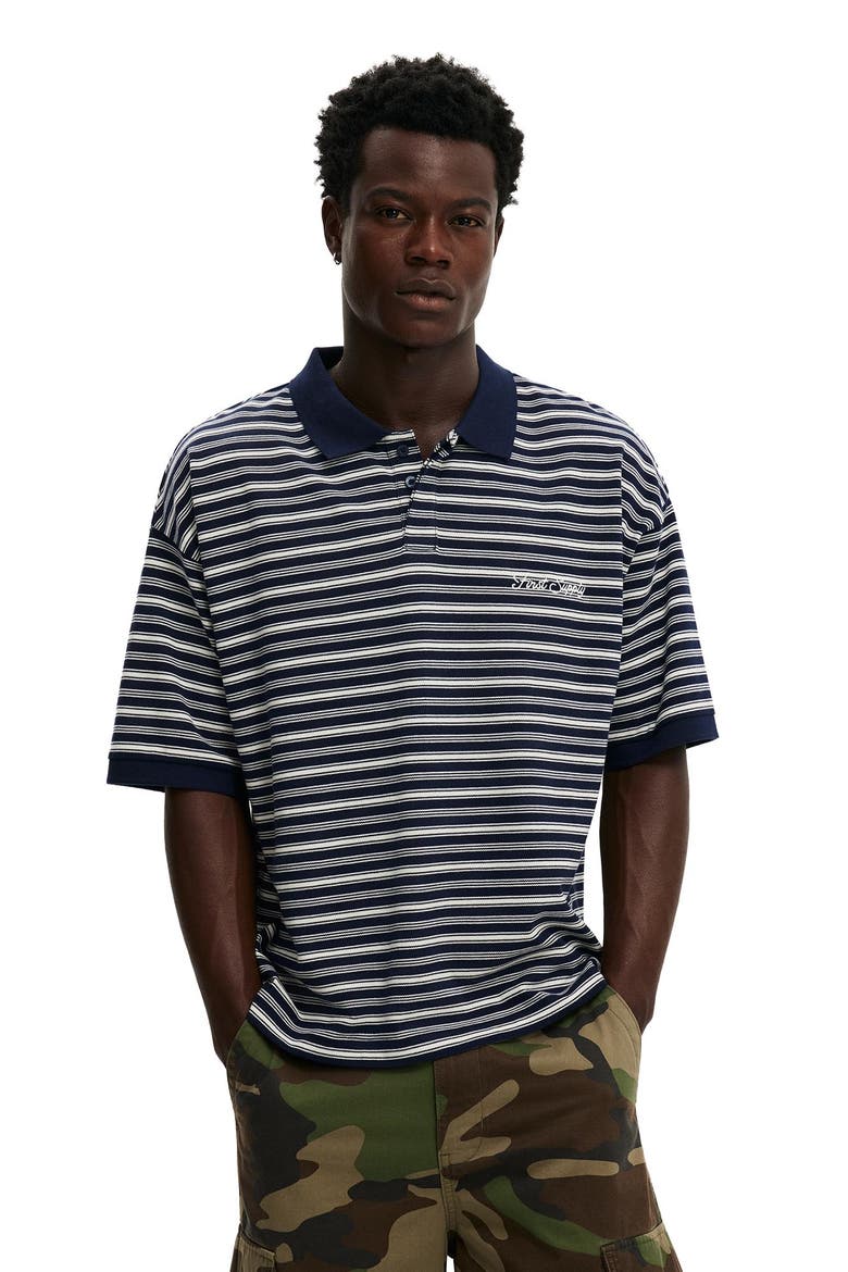 Men's Box Fit Short Sleeve Polo, Main, color, Navy Stripe