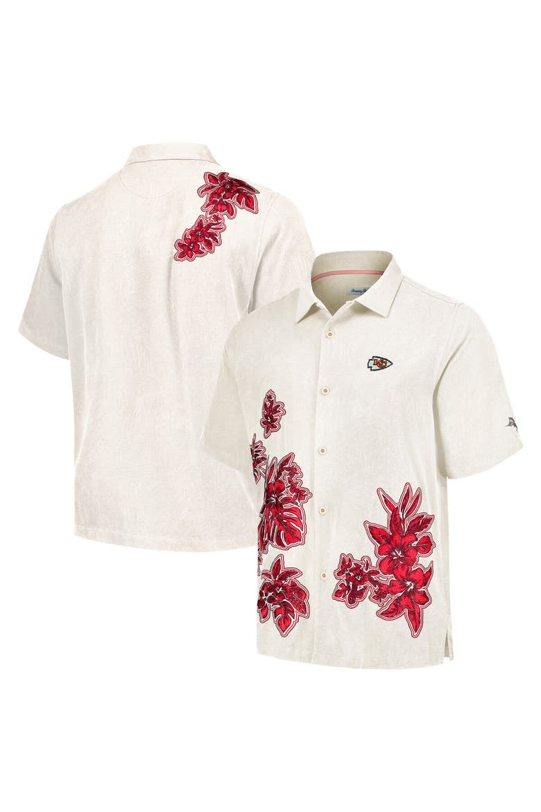 Men's Tommy Bahama Cream Kansas City Chiefs Hibiscus Camp Button-Up Shirt, Alternate, color, Cream