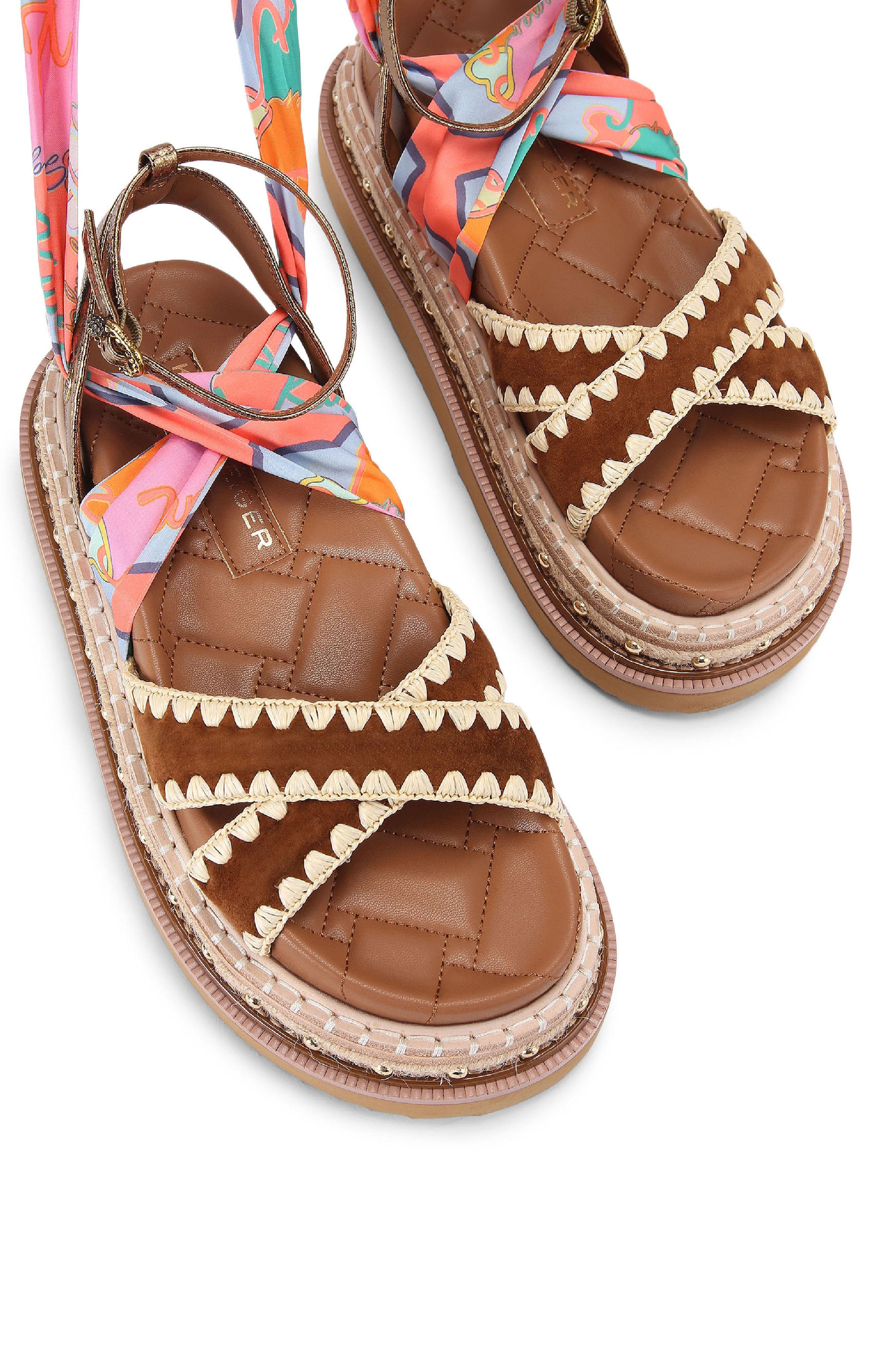 Kurt Geiger London Orson Cross Scarf Sandal, Alternate, color, Brown