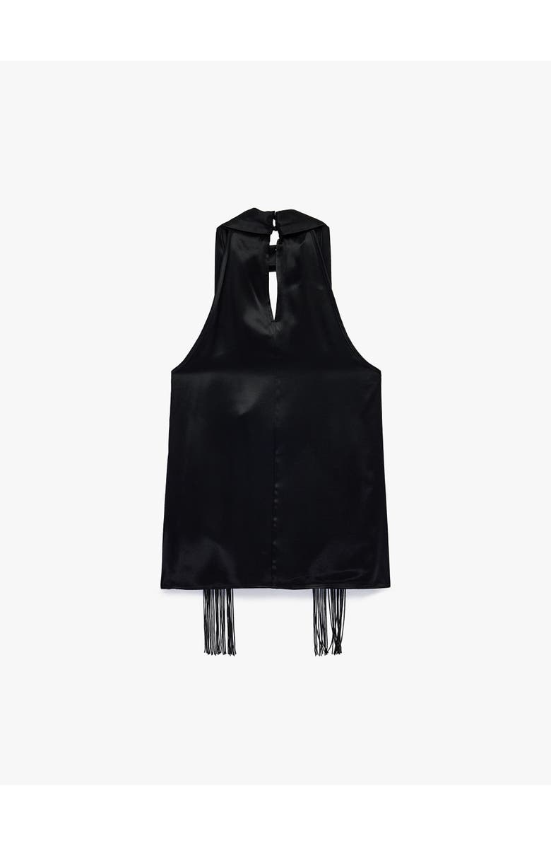 Koton Satin Halter Top with Fringe Trim, Alternate, color, Black