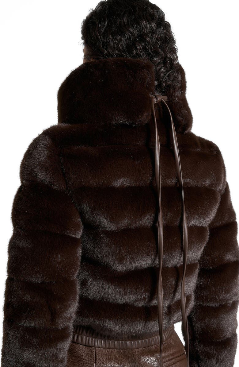 Manière De Voir Ama Plush Ribbed Jacket with Neck Scarf, Alternate, color, Brown