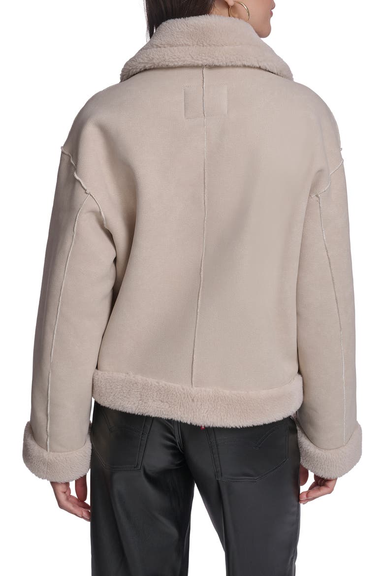 Faux Leather & Faux Shearling Double Breasted Coat, Alternate, color, CREAM