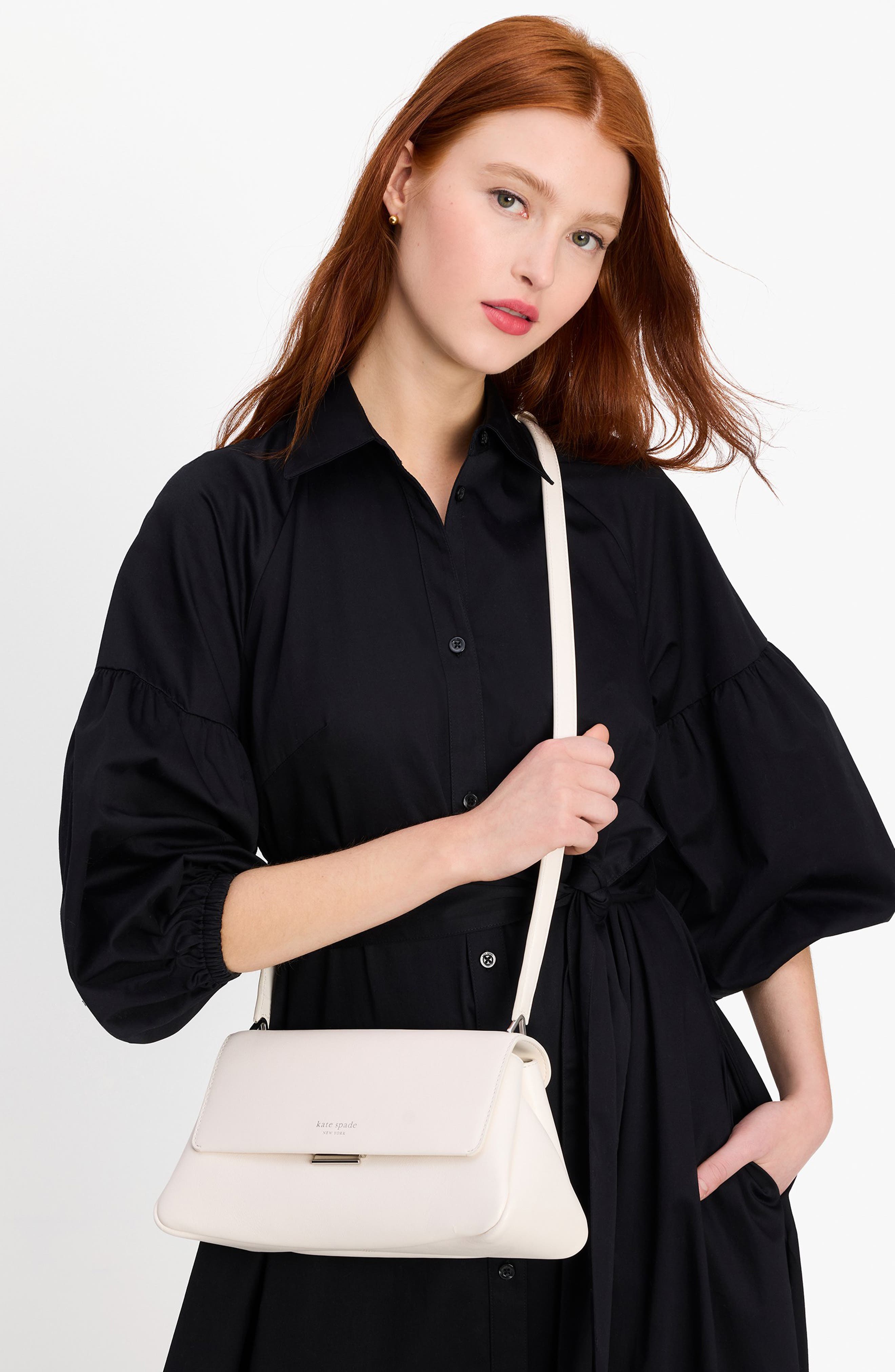 Kate Spade New York grace smooth leather convertible shoulder bag, Alternate, color, Cream.