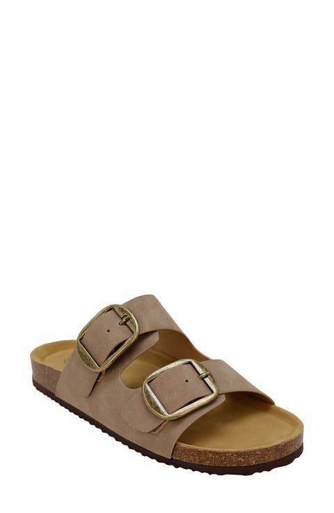 <p>Griffin Faux Leather Double Strap Slide Sandal (Women)</p>