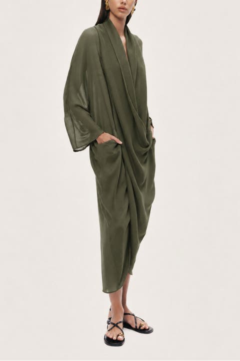 Draped Wrap Midi Dress