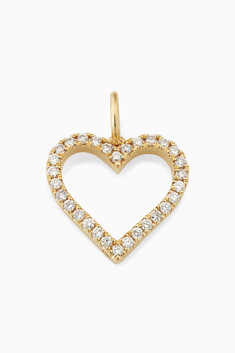 14K Yellow Gold Open Heart Diamond Pendant Charm, 25mm, Main, color, Yellow Gold