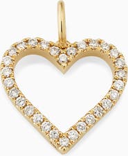 Oradina 14K Yellow Gold Open Heart Diamond Pendant Charm, 25mm