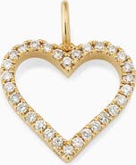 Oradina 14K Yellow Gold Open Heart Diamond Pendant Charm, 25mm