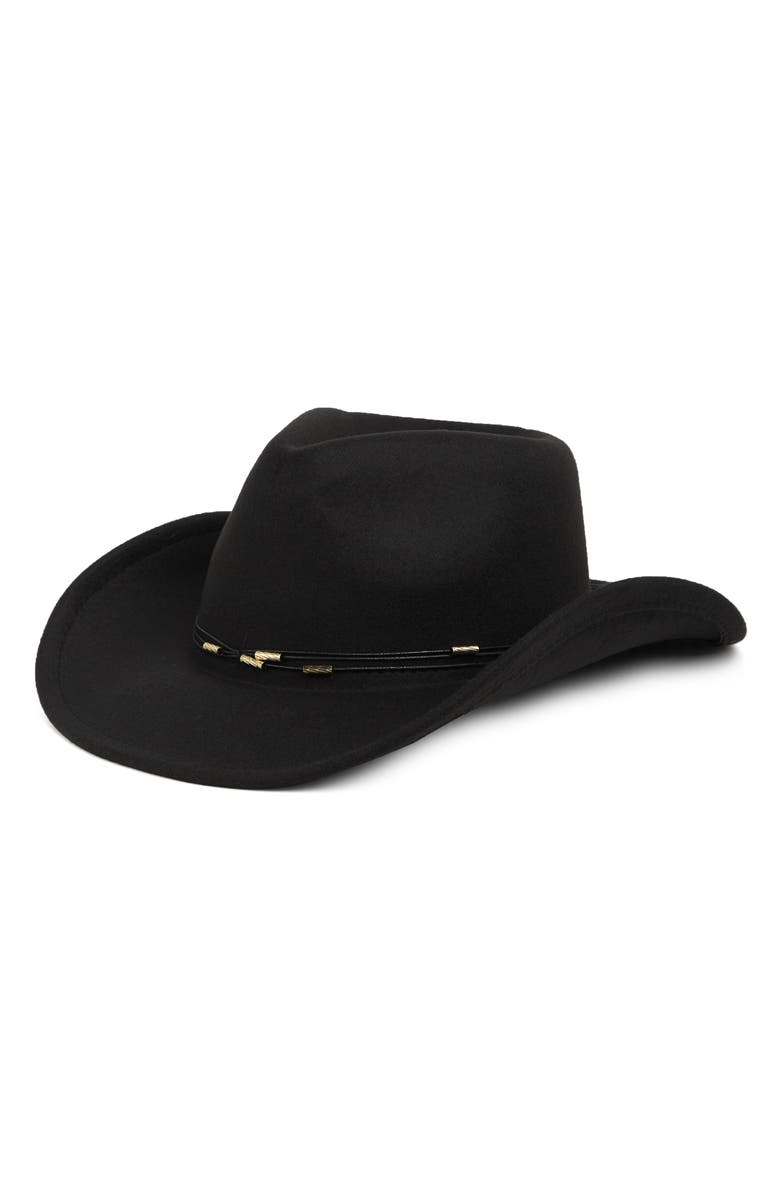 Vince Camuto Beaded Trim Cowboy Hat, Main, color, Black