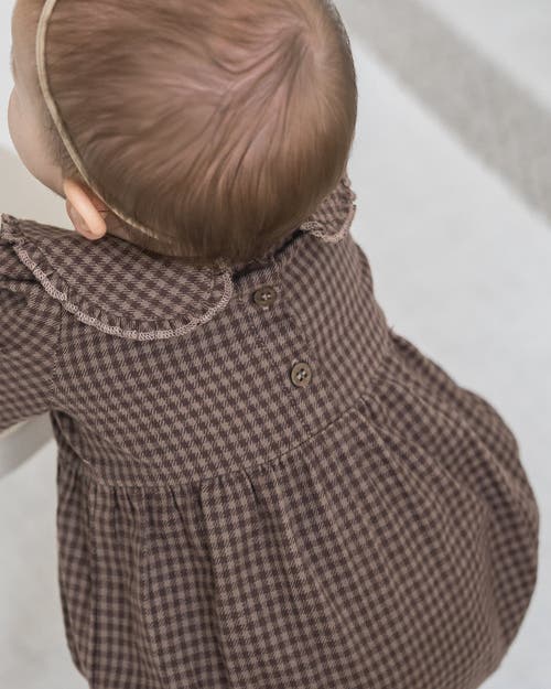 Kendi Aven Flannel Bubble Collared Romper In Brown