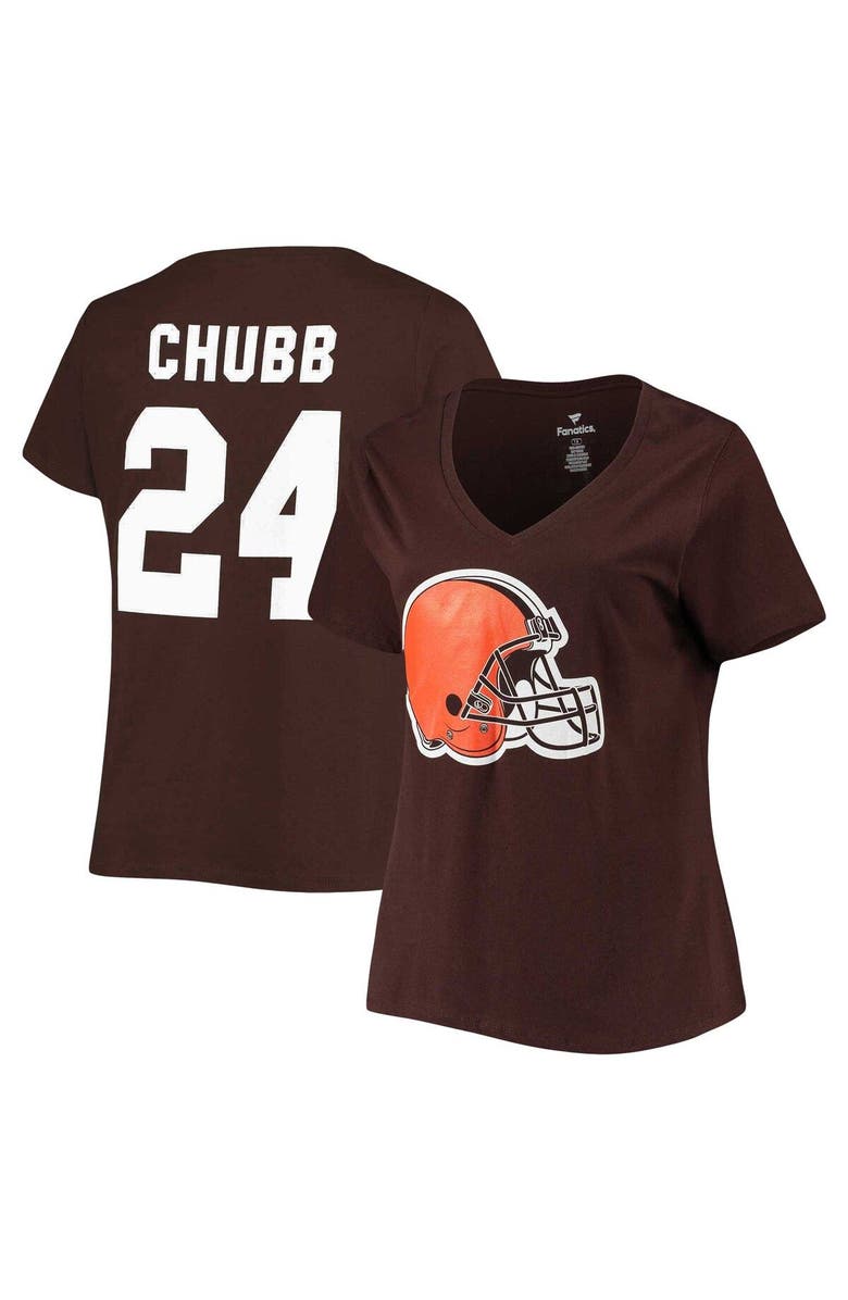 FANATICS Women's Nick Chubb Brown Cleveland Browns Plus Size Fair Catch Name & Number V-Neck T-Shirt, Main, color, 