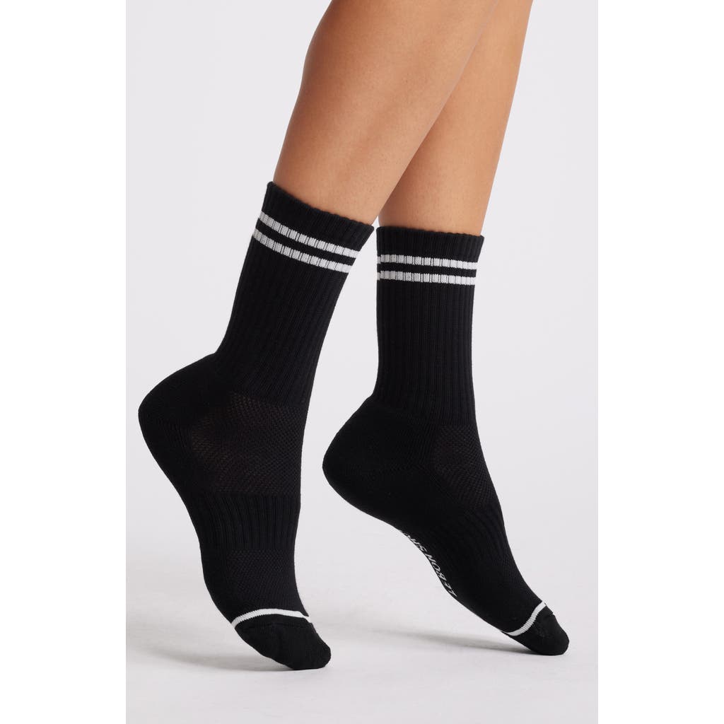 Le Bon Shoppe Boyfriend Stripe Cotton Blend Rib Crew Socks in Noirdnu