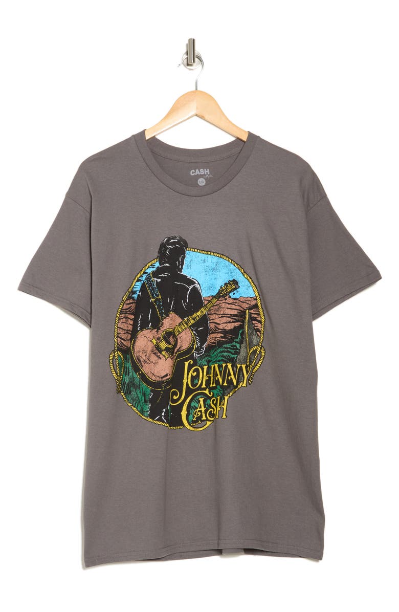 Merch Traffic Johnny Cash Cartoon Graphic T-Shirt, Alternate, color, Charcoal