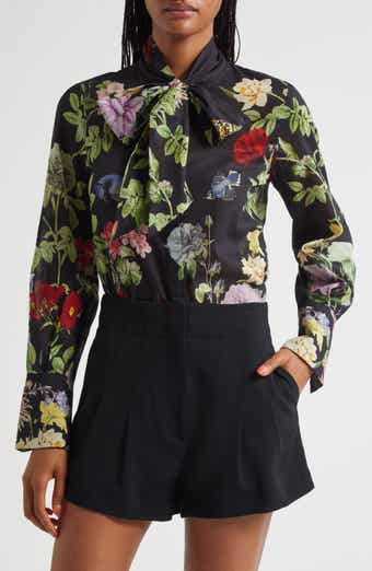Alice + Olivia Lloyd Floral Print Tie Neck Top