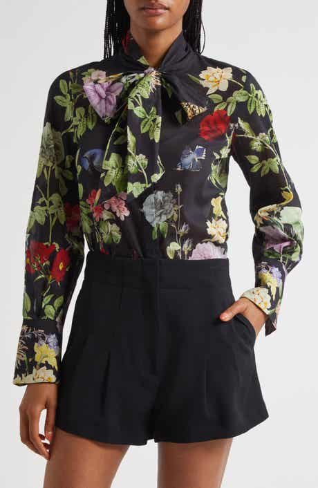 Alice + Olivia Lloyd Floral Print Tie Neck Top