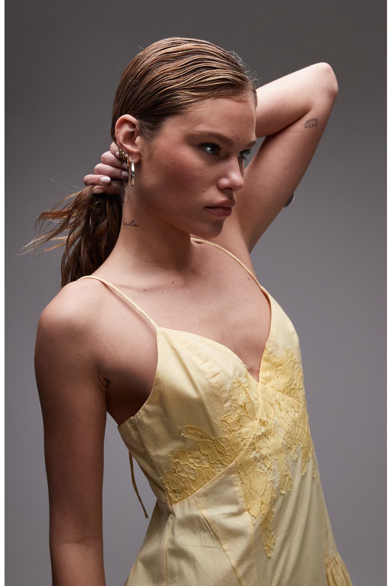 Lace Trim Cotton Poplin Sundress, Alternate, color, YELLOW