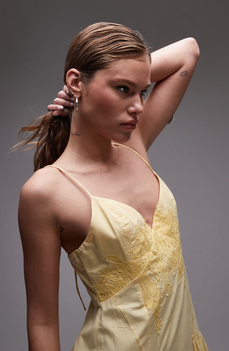 Topshop Lace Trim Cotton Poplin Sundress, Alternate, color, Yellow