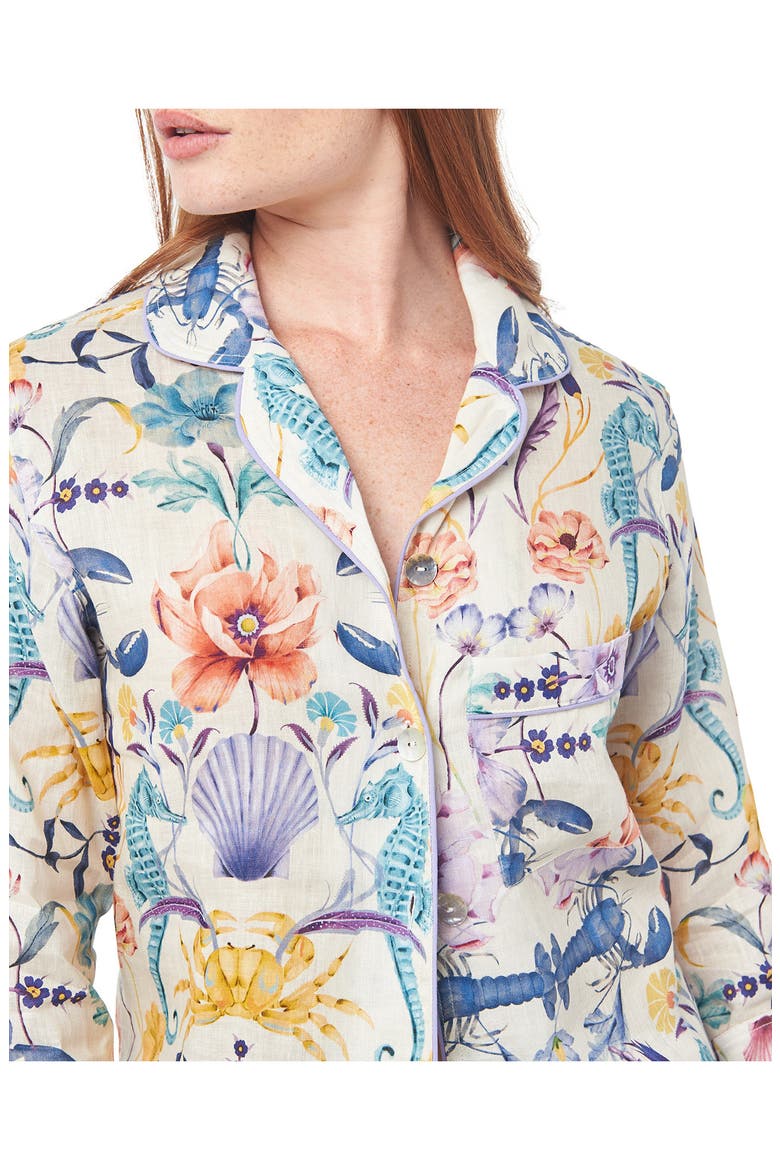 Nina Seahorses Linen Pajamas, Alternate, color, WHITE