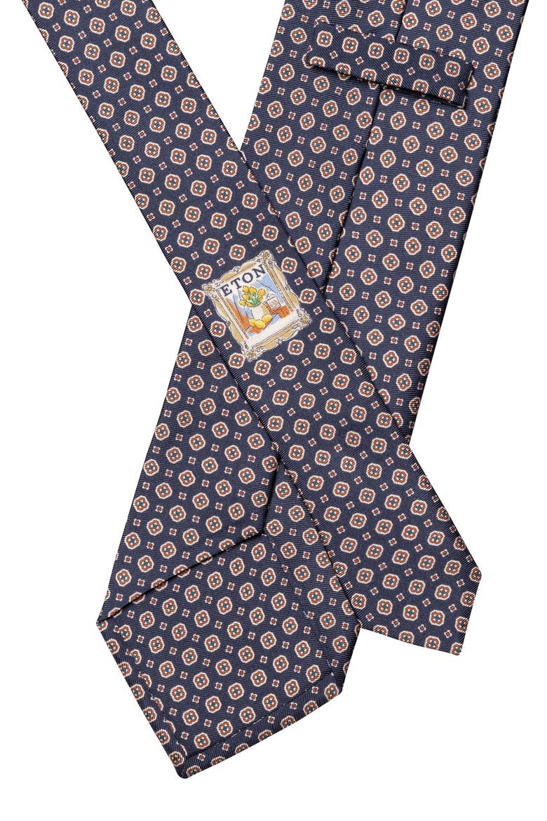 Medallion Printed Silk Tie, Alternate, color, NAVY