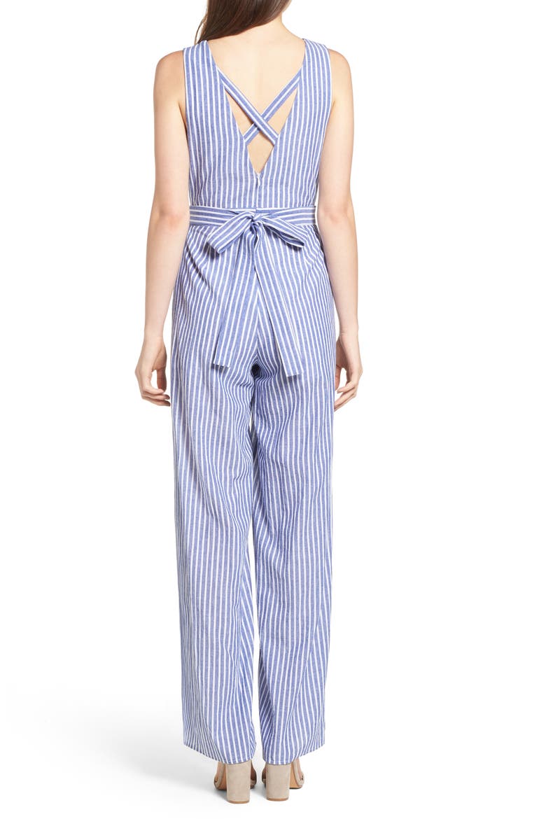 Stripe Cotton Jumpsuit, Alternate, color, BLUE WHITE STRIPE