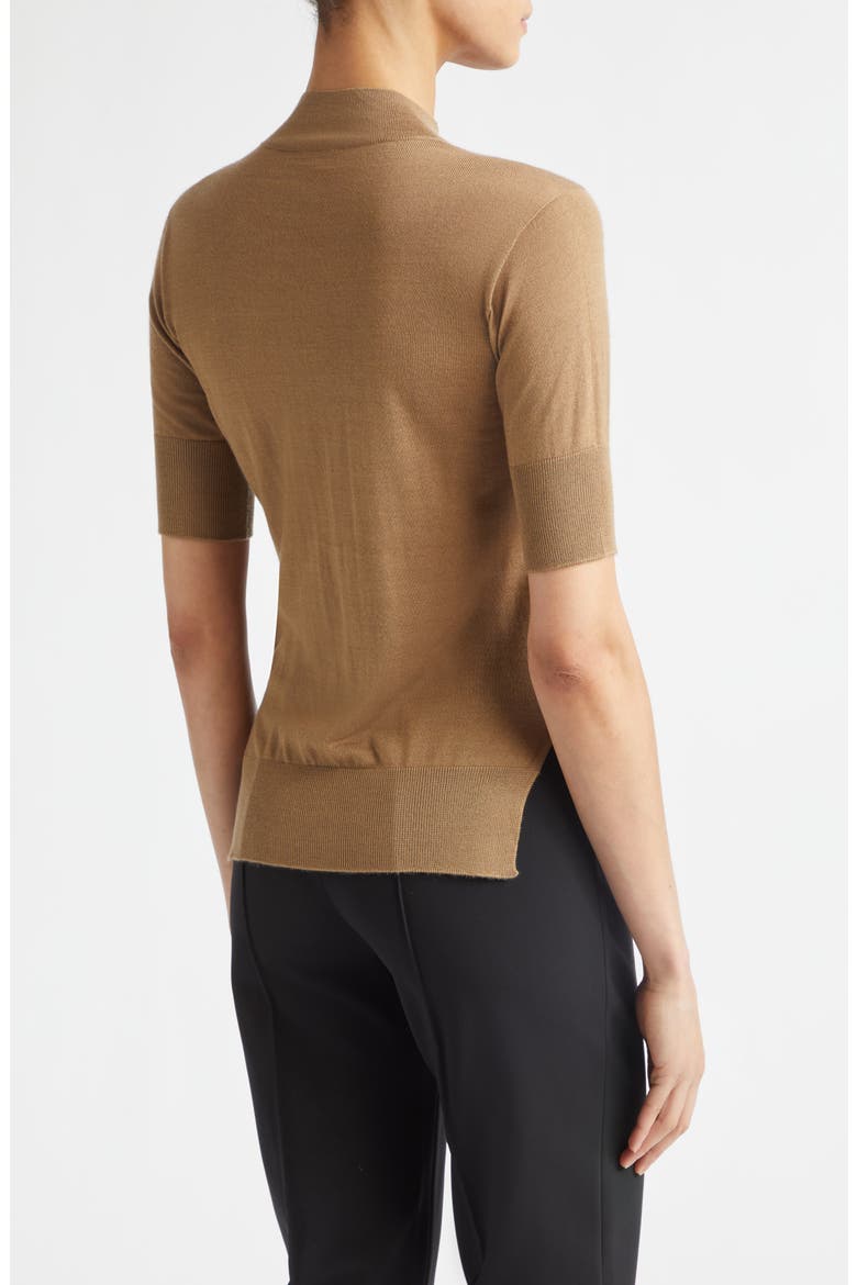 Fine Knit Short Sleeve Cashmere, Virgin Wool & Silk Sweater, Alternate, color, SAND