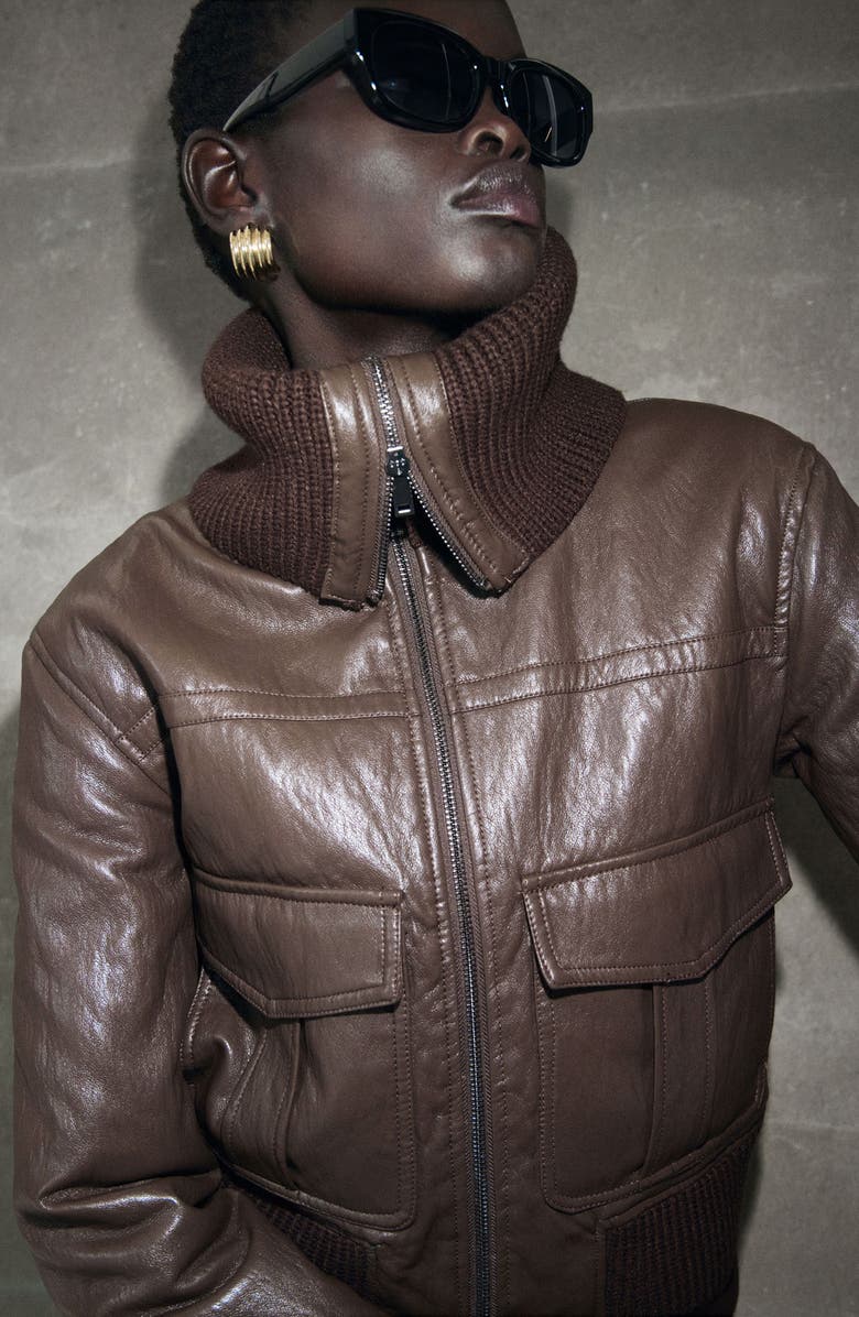 MANGO Crop Faux Leather Jacket, Alternate, color, 