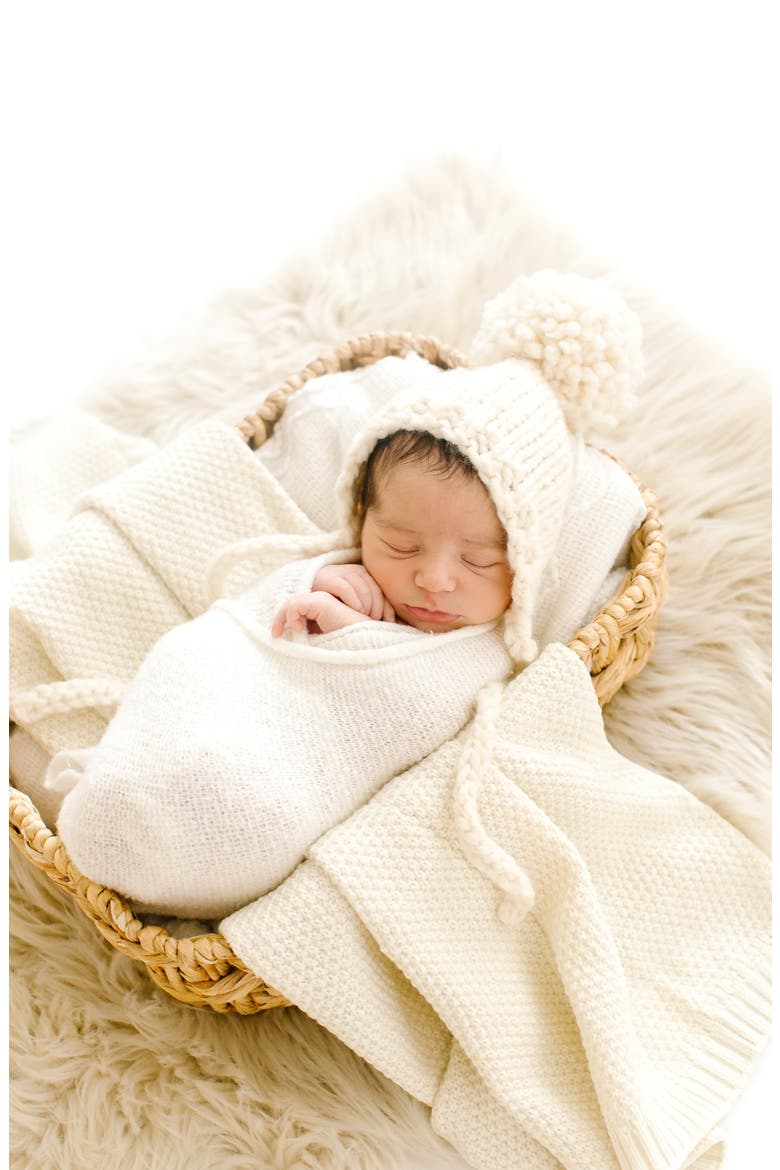 Aurora Pompom Bonnet, Alternate, color, NATURAL CREAM