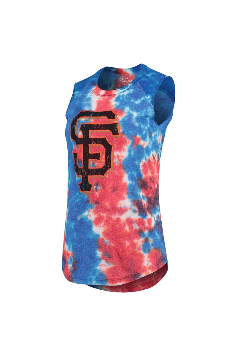 Women's Majestic Threads Red/Blue San Francisco Giants Tie-Dye Tri-Blend Muscle Tank Top, Alternate, color, Red