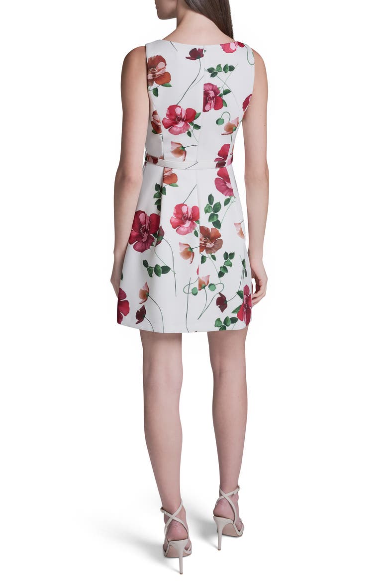 Floral Scuba Fit & Flare Minidress, Alternate, color, ECRU MULTI