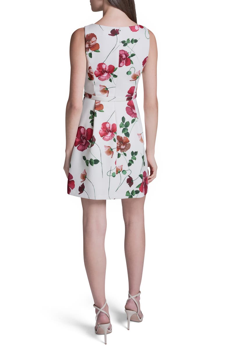 BCBG Floral Scuba Fit & Flare Minidress, Alternate, color, Ecru Multi