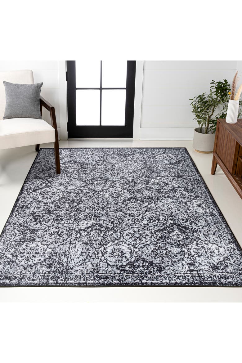 Modern Persian Boho Vintage Trellis Area Rug, Alternate, color, Black/Ivory